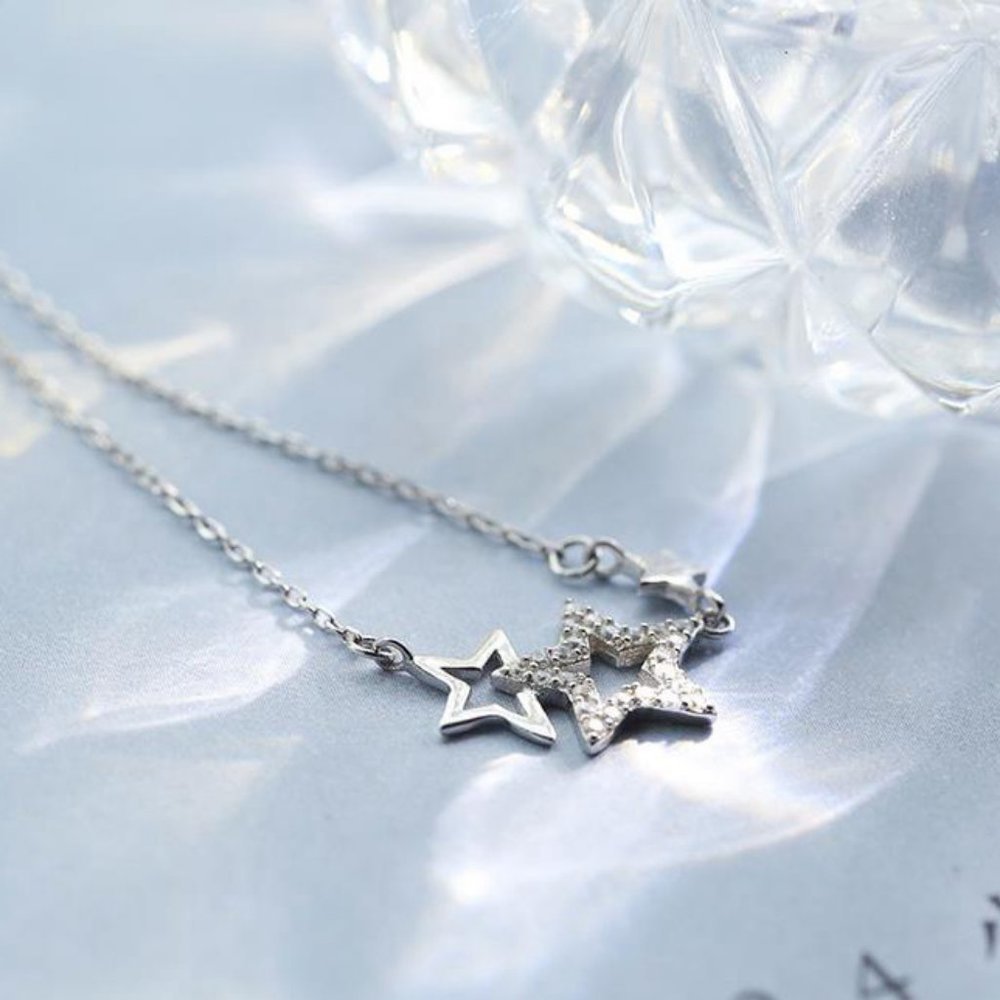 NEW 925 Sterling Silver Diamond Star Necklace - Picture 6 of 8